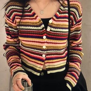 Colorful striped cropped cardigan